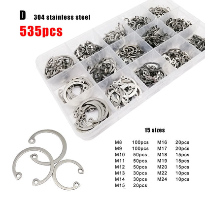 Set of 250 M8-M24 Shaft Retaining Clip Snap Ring C Type Internal Circlip
