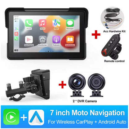 7" Portable Motorcycle GPS Navigation Wireless CarPlay Android Auto with Camera