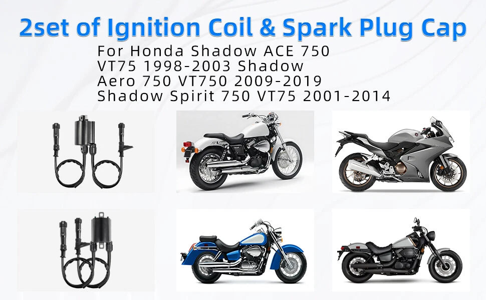 2 Sets of Ignition Coil for Honda VT750C Shadow / VT750CD2 Shadow Ace (1998–2001)