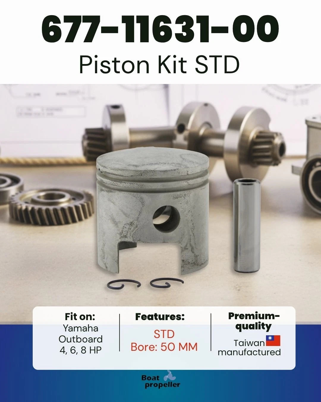 2X Piston Kit STD 677-11631-00 for Yamaha 4/6/8 HP