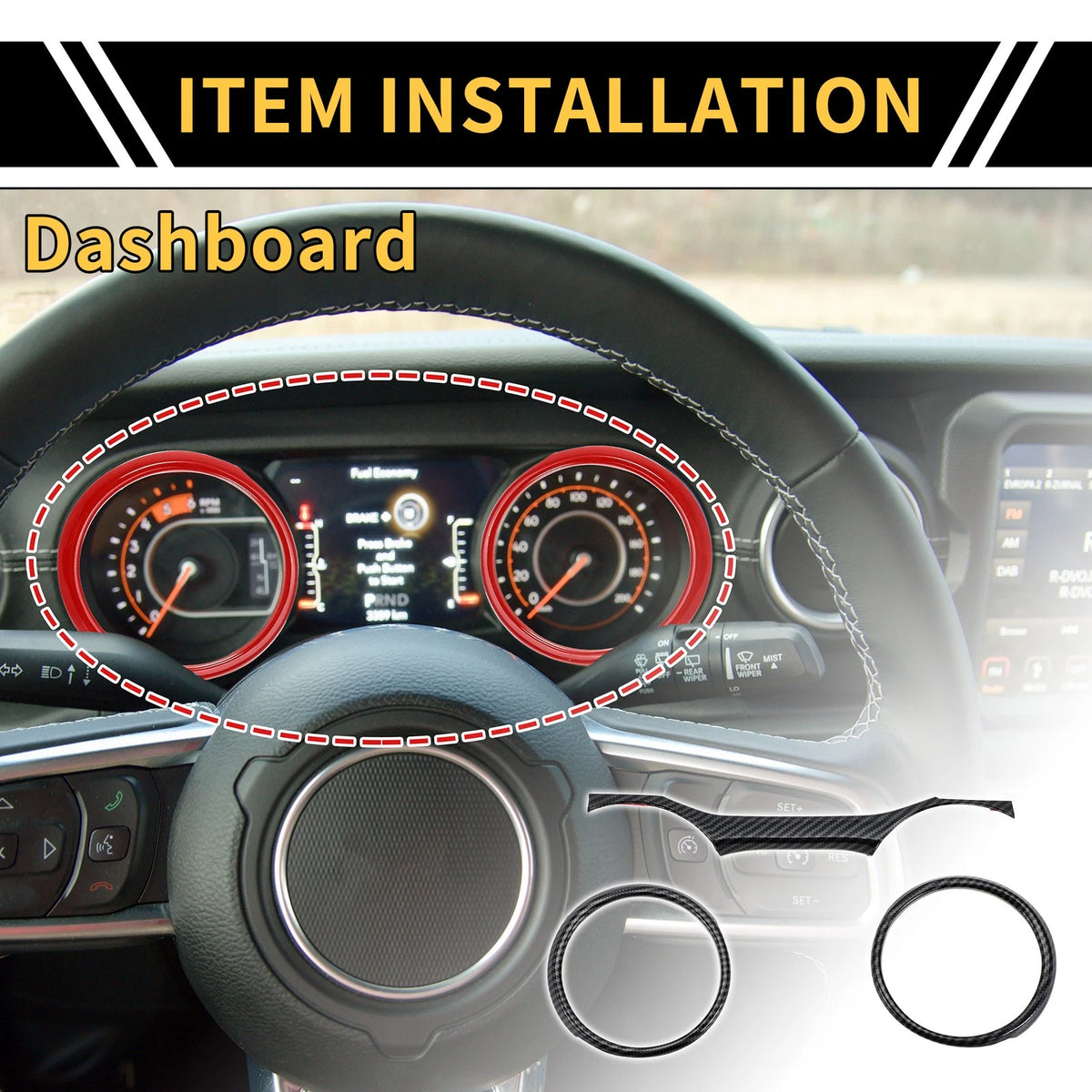 Dashboard Panel Ring Cover for Jeep Wrangler JL JLU (2018–2023) Carbon Fiber