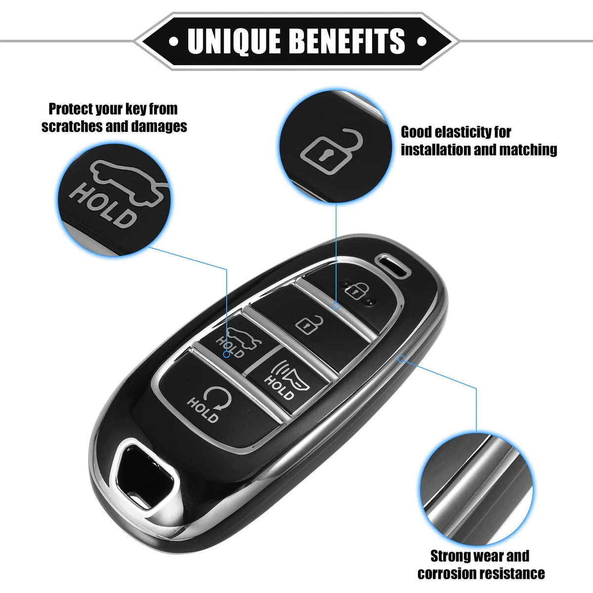 Key Fob Cover with 5 Buttons for Hyundai Sonata Santa Fe (2011–2019)