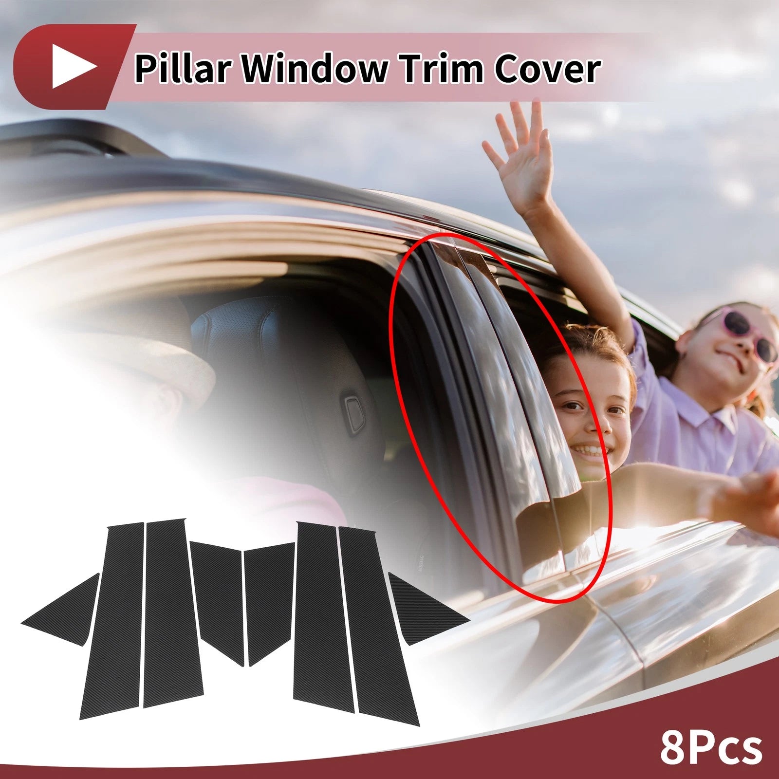 Door Pillar Window Trim for Ford Active 2021 Carbon Fiber Black