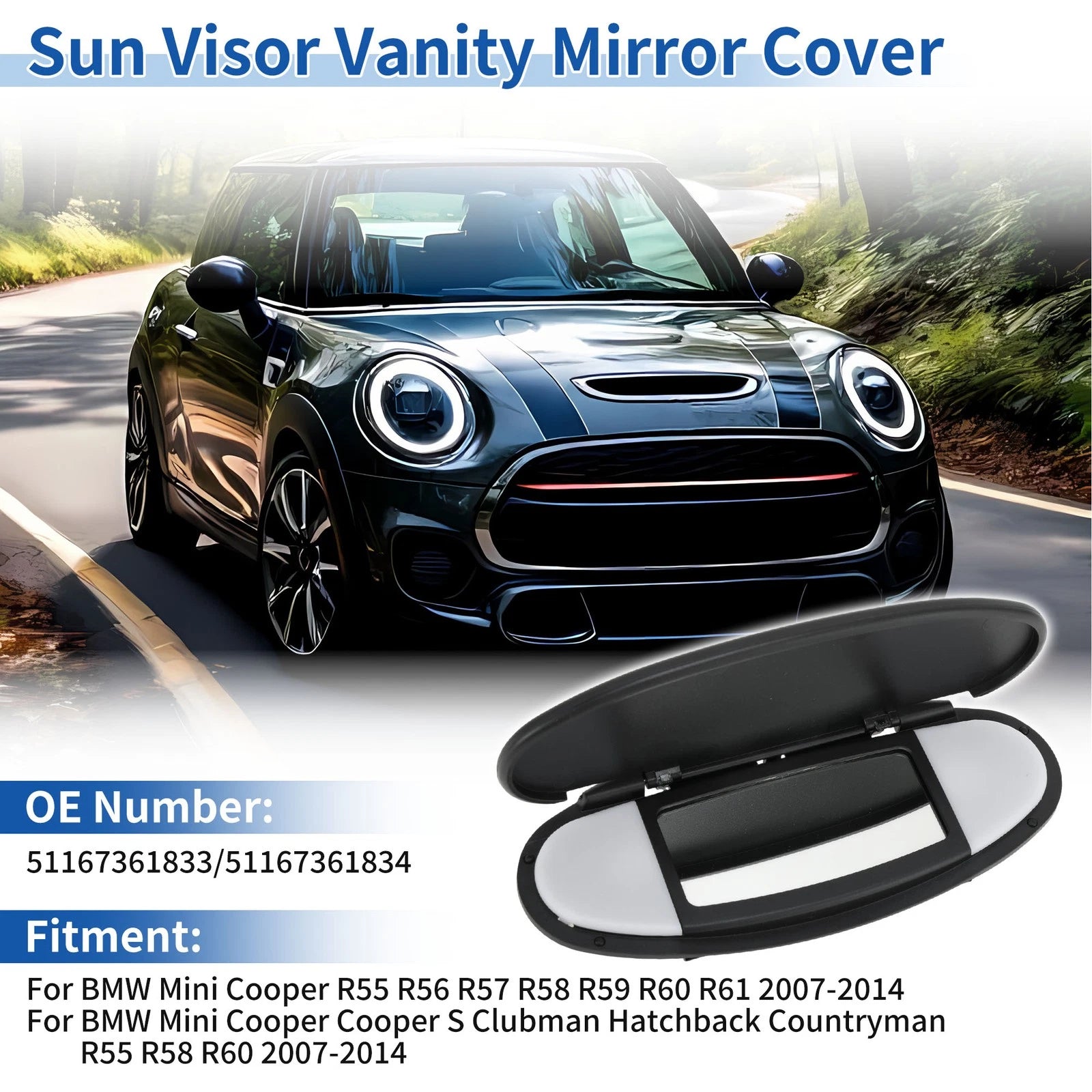 Sun Visor Vanity Mirror Cover Replacement for BMW Mini Cooper R55 R56 (2007–2013)