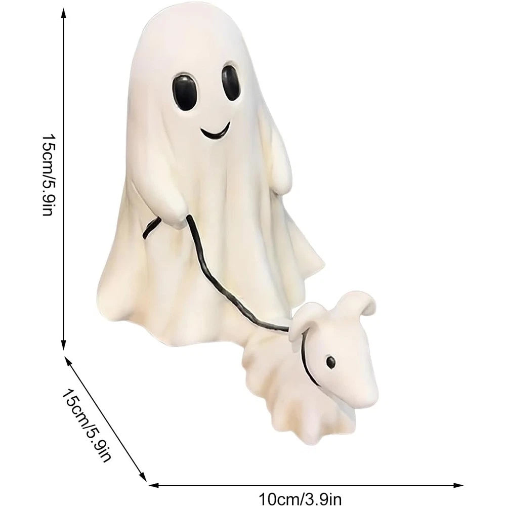 Halloween Ghost Walking Dog Statue for Indoor Outdoor Decor