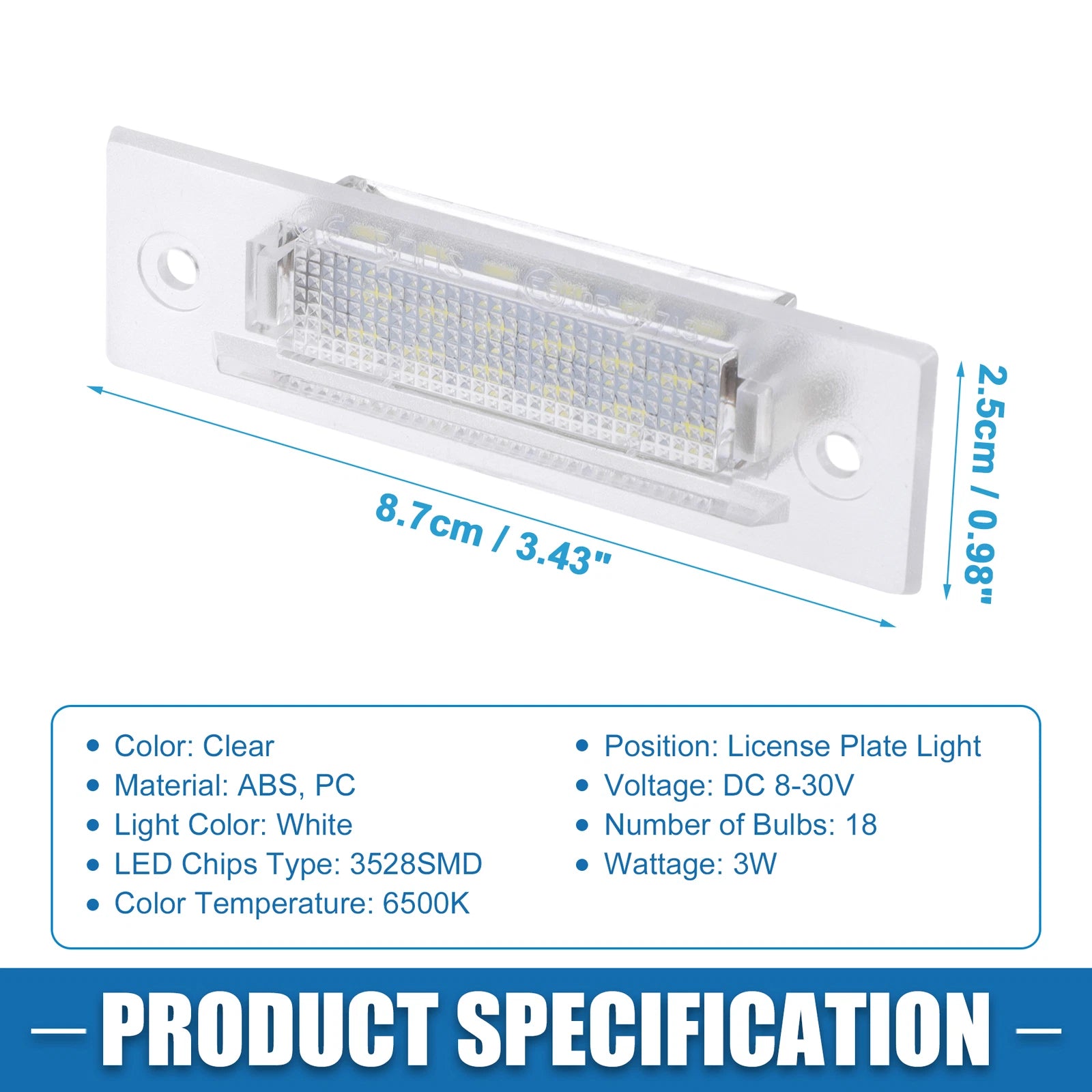 2X 6500K White LED License Plate Light for Porsche Boxster (1999–2004)