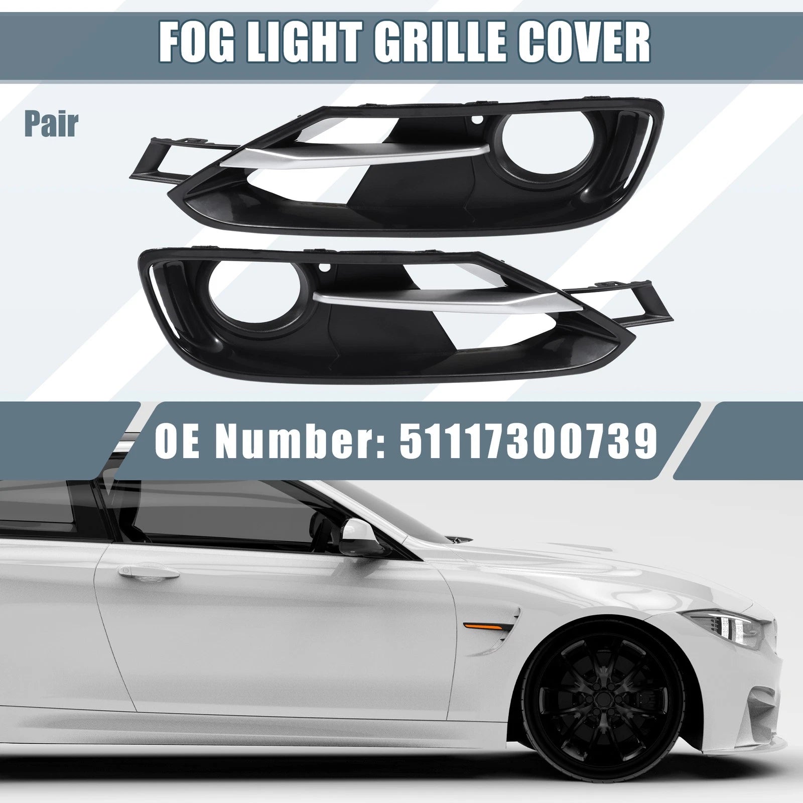 Fog Light Grille Cover Trim Pair Left Right for BMW F30 (2012–2019)