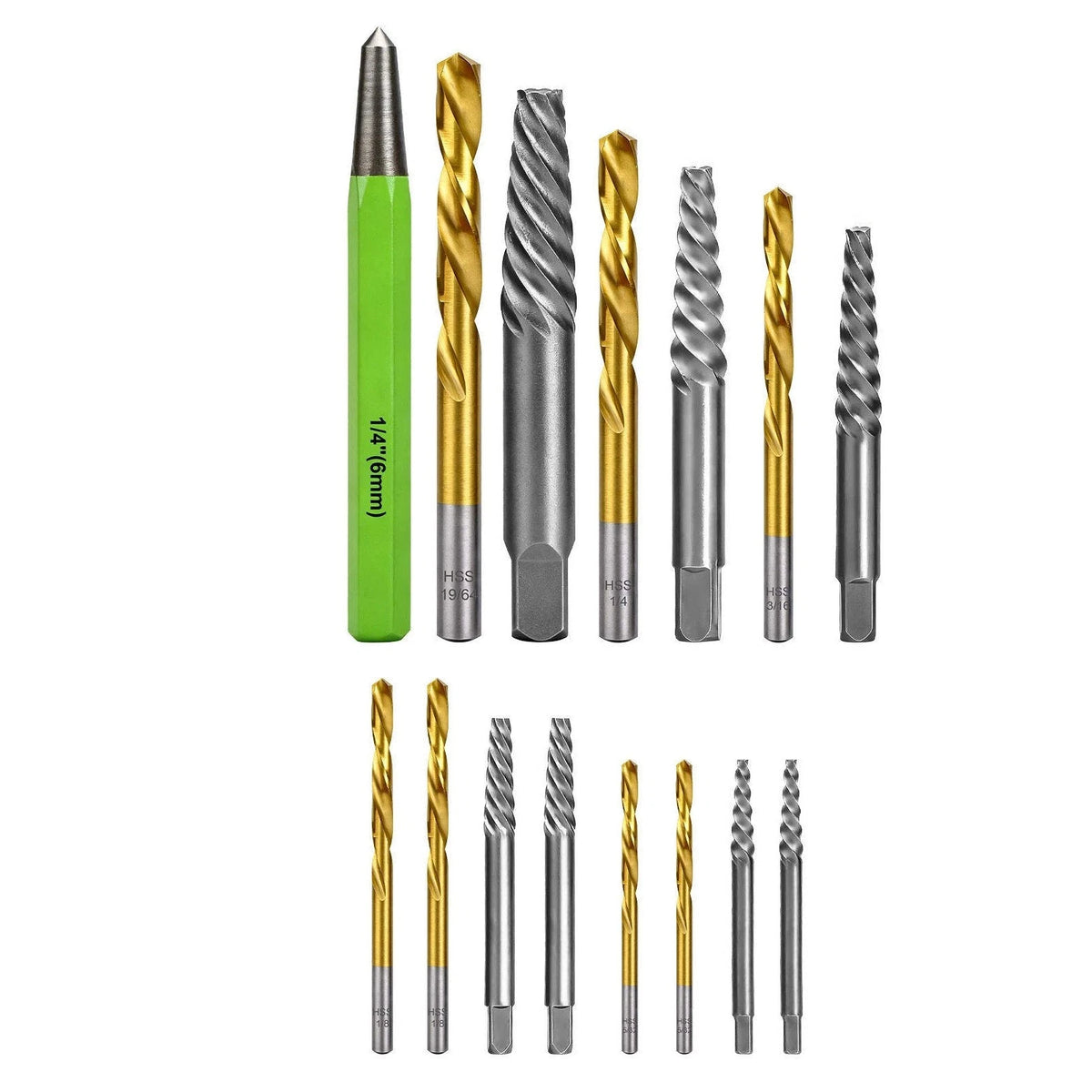 Screw Extractor Kit with CR-MO Tools & Reverse Bits for Industrial Use