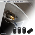 Tire Valve Stem Caps Replacement Black for Motorbike Bicycle 4 Pcs (Set)