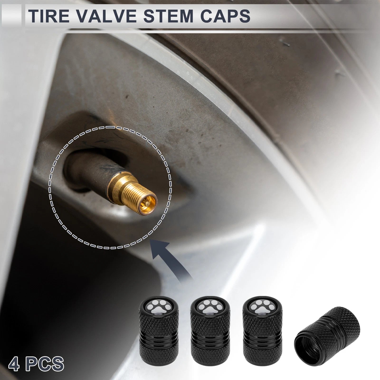Tire Valve Stem Caps Replacement Black for Motorbike Bicycle 4 Pcs (Set)