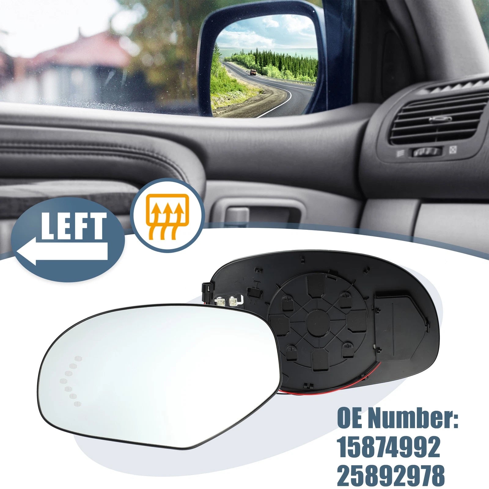 Heated Mirror Glass Driver Left Side Replacement for Chevy Silverado (2007–2014)