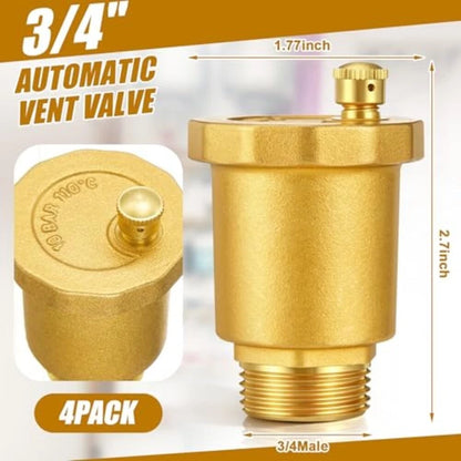 4 Pack Brass Automatic Vent Valve 1/2 or 3/4 for Pipe Fitting Connector