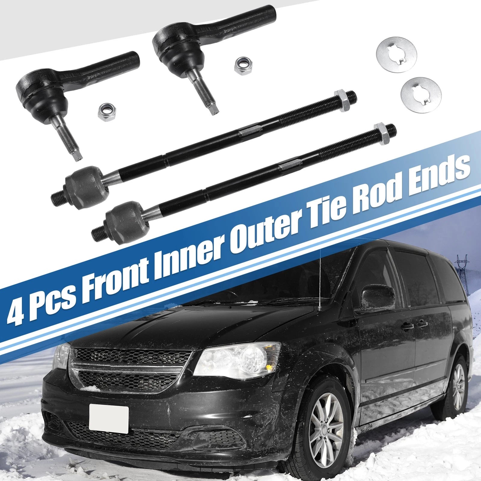 4 Pcs Front Inner Outer Tie Rod End Link Kit for Dodge Caravan (2001–2020)