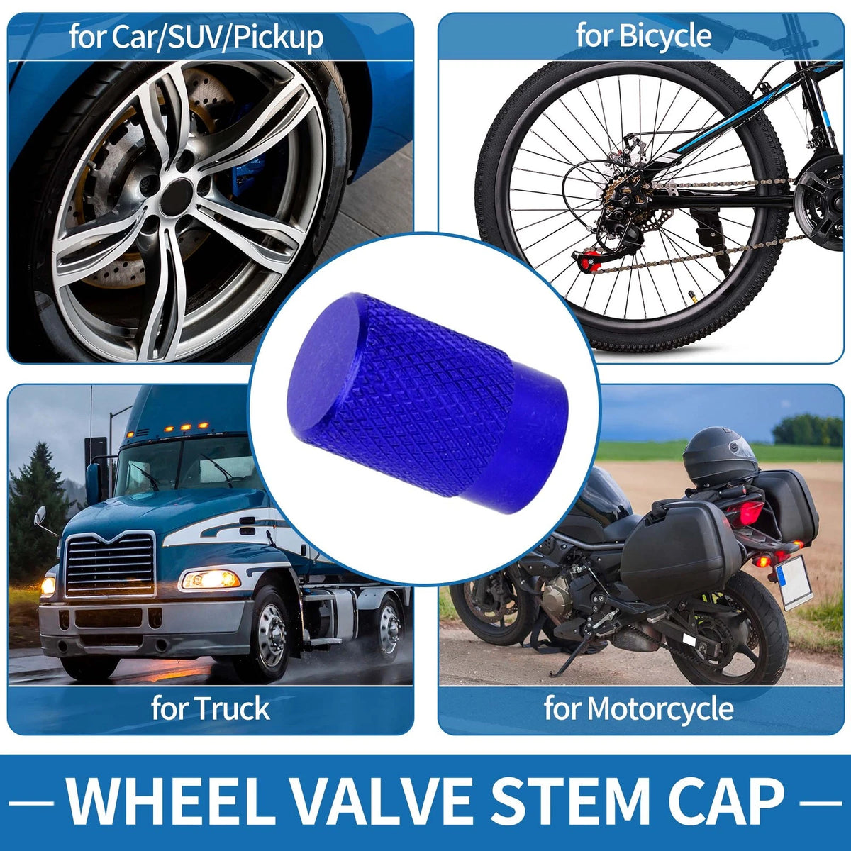 Tire Valve Stem Caps Set 11x16.5mm for Car SUV Bike RV (4pcs) (Blue)
