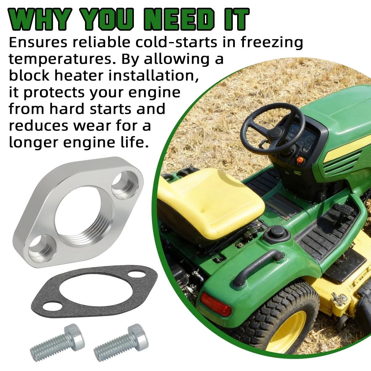 Engine Coolant Block Heater Adapter Kit for John Deere (AM101390, AM882530)