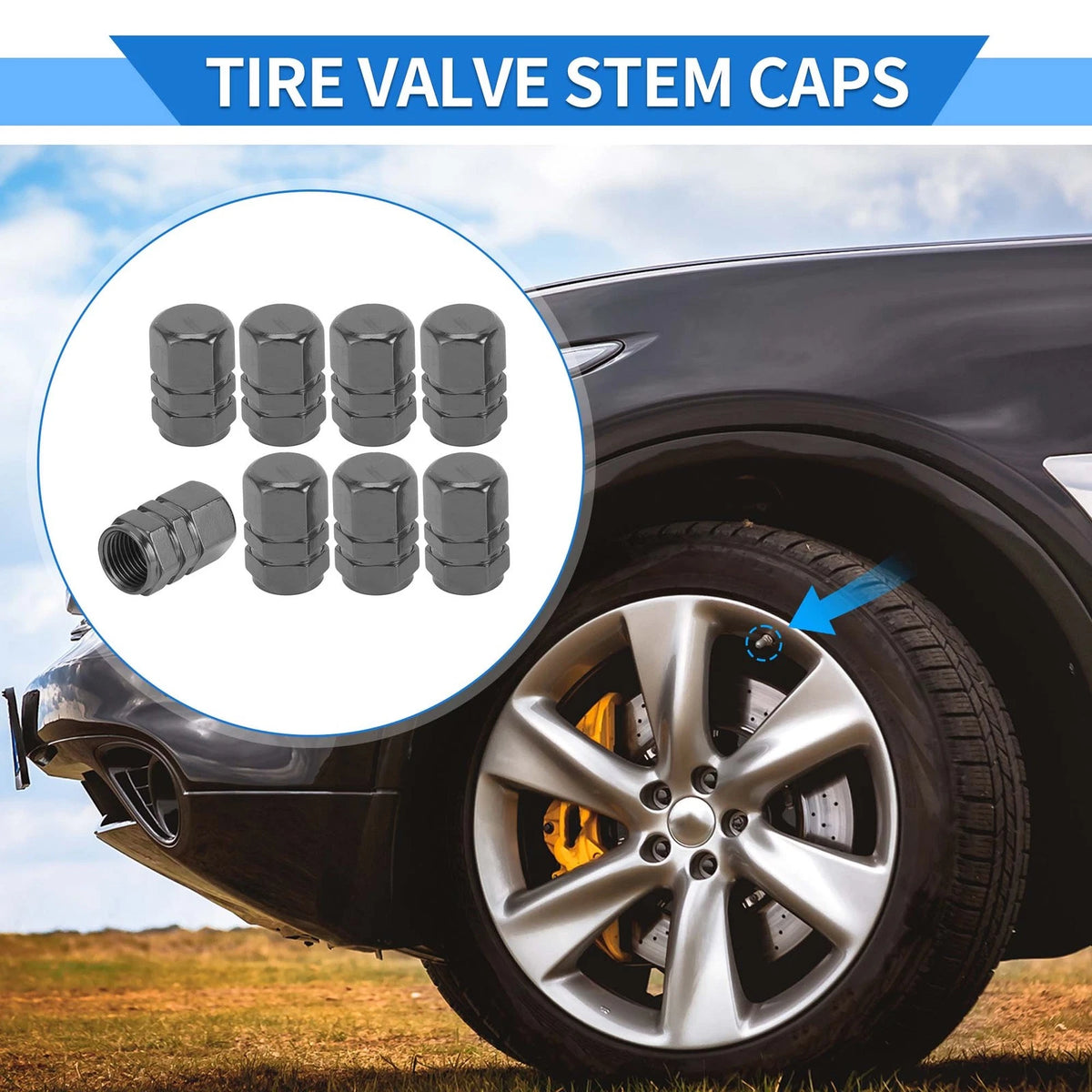 Tire Valve Stem Caps Replacement for Car Truck SUV Bike RV 10x17mm (8 Pack)