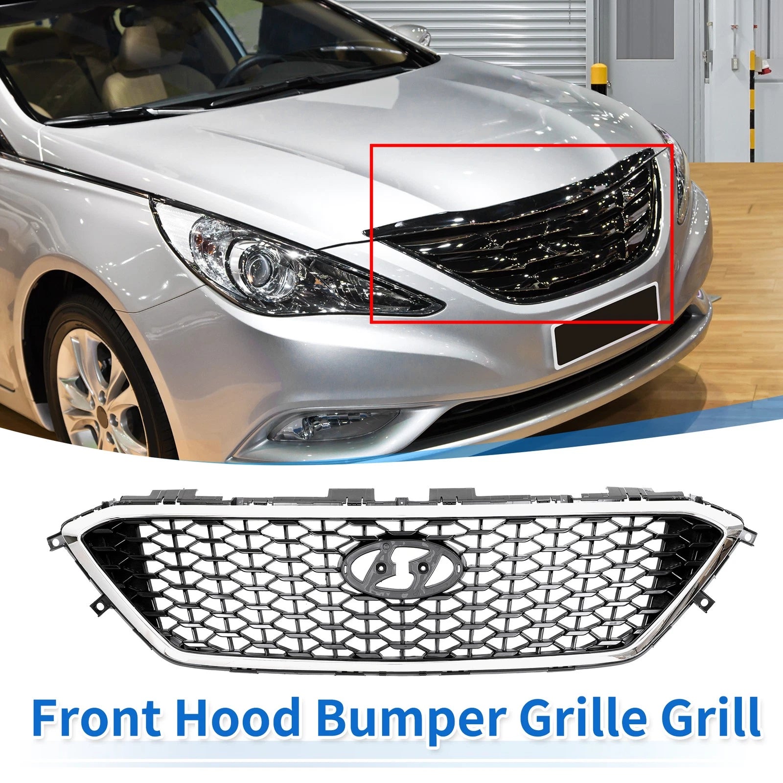 Front Hood Bumper Grille Grill Replacement for Hyundai Sonata (2015–2017)