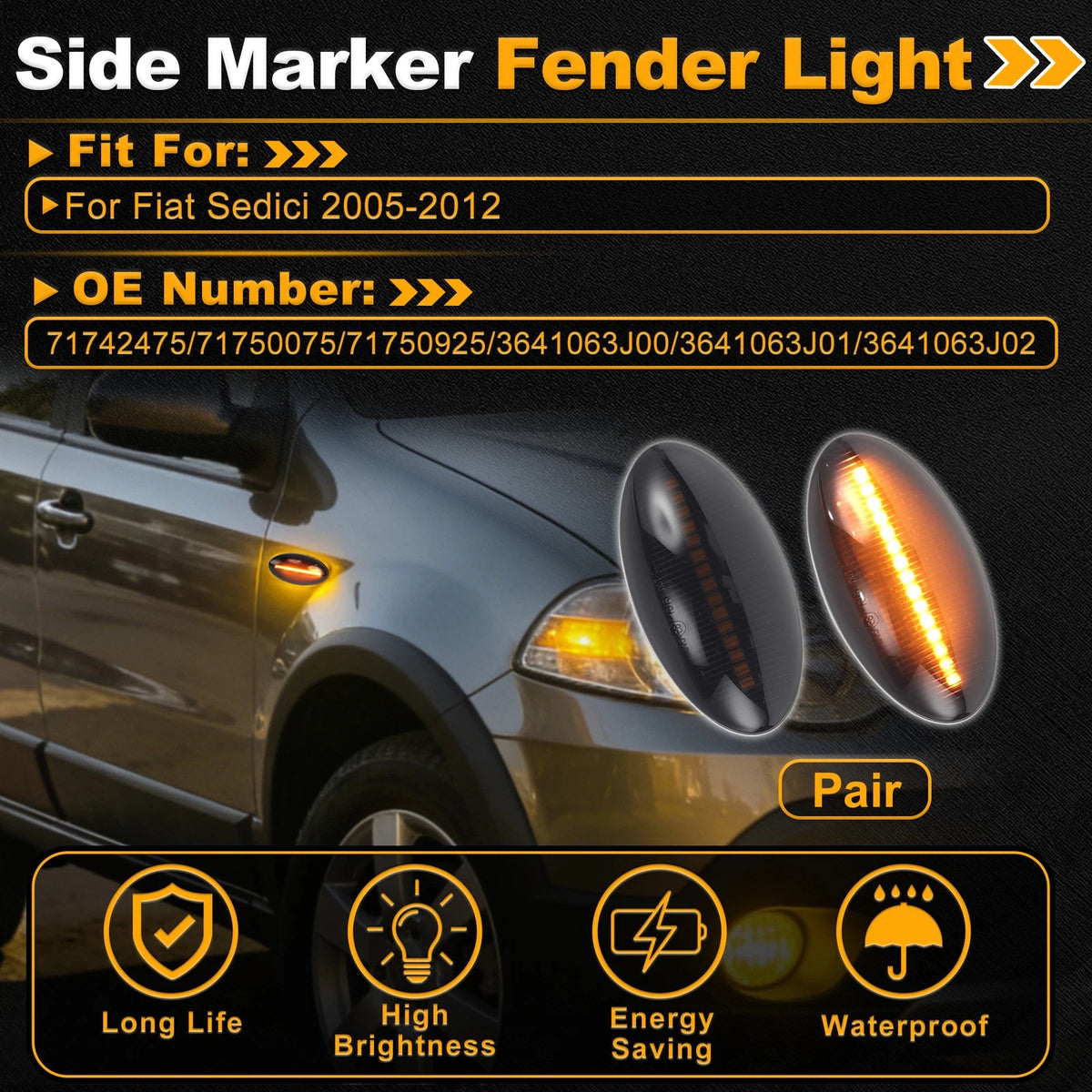 Dynamic LED Amber Side Marker Light 71742475 for Fiat Sedici (2005–2012)