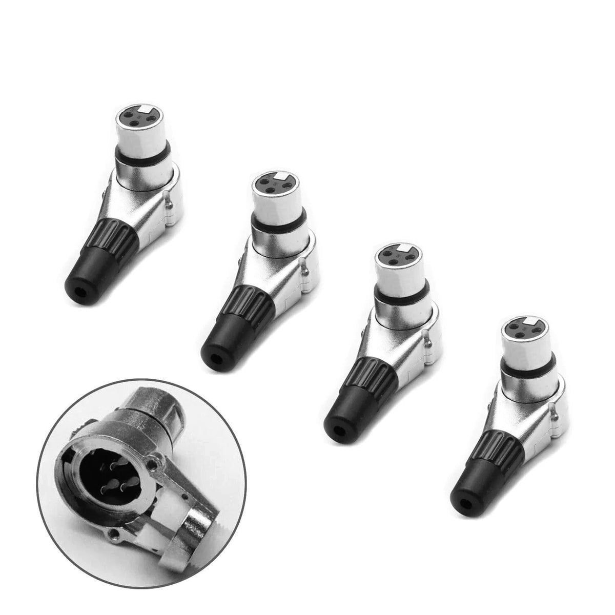 Set of 4 3 Pin XLR Female Right Angle Connectors Adapter
