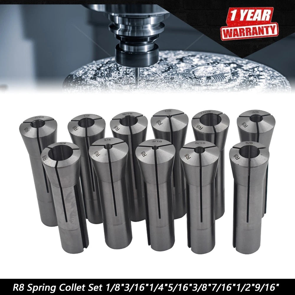 11Pcs R8 Spring Collet Set for CNC Machines (Various Sizes)