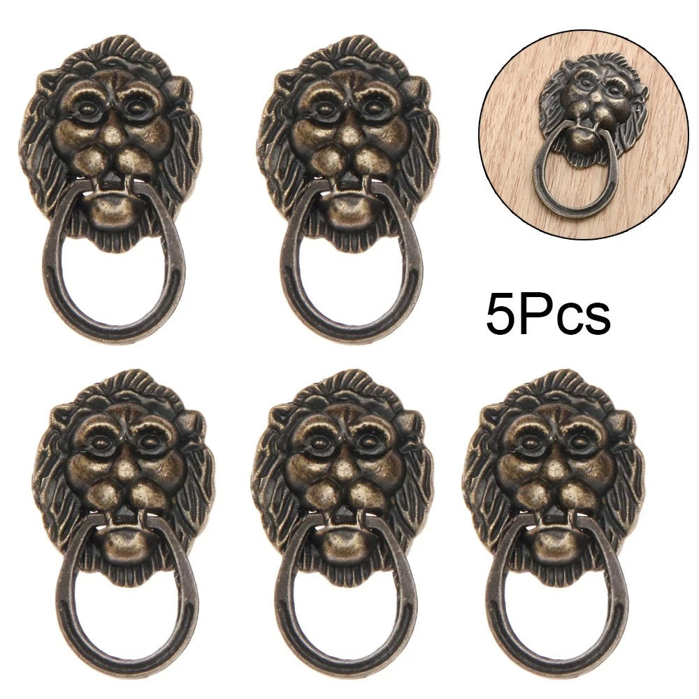Set of 5 Antique Bronze Lion Head Cabinet Drawer Pull Knobs 28x48mm