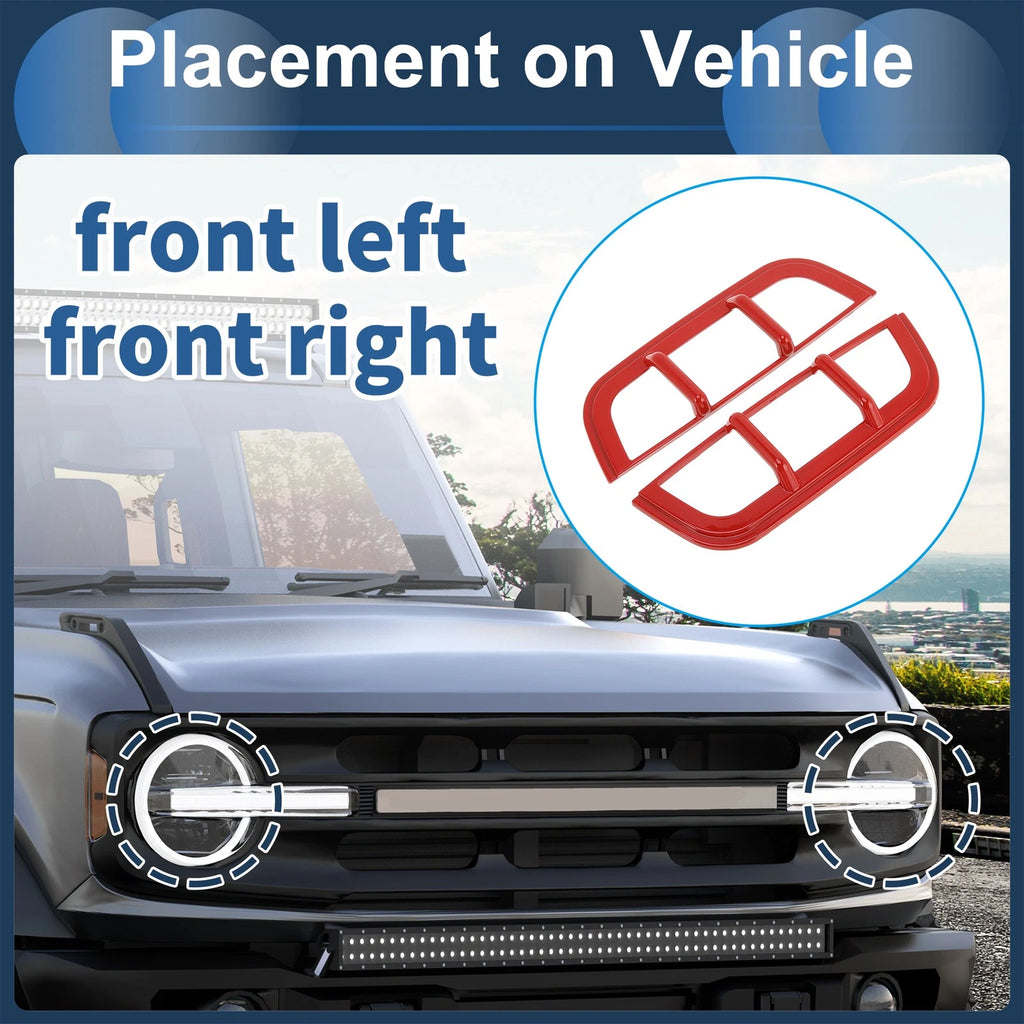 1 Pair Headlight Trim Bezel for Ford Bronco Red