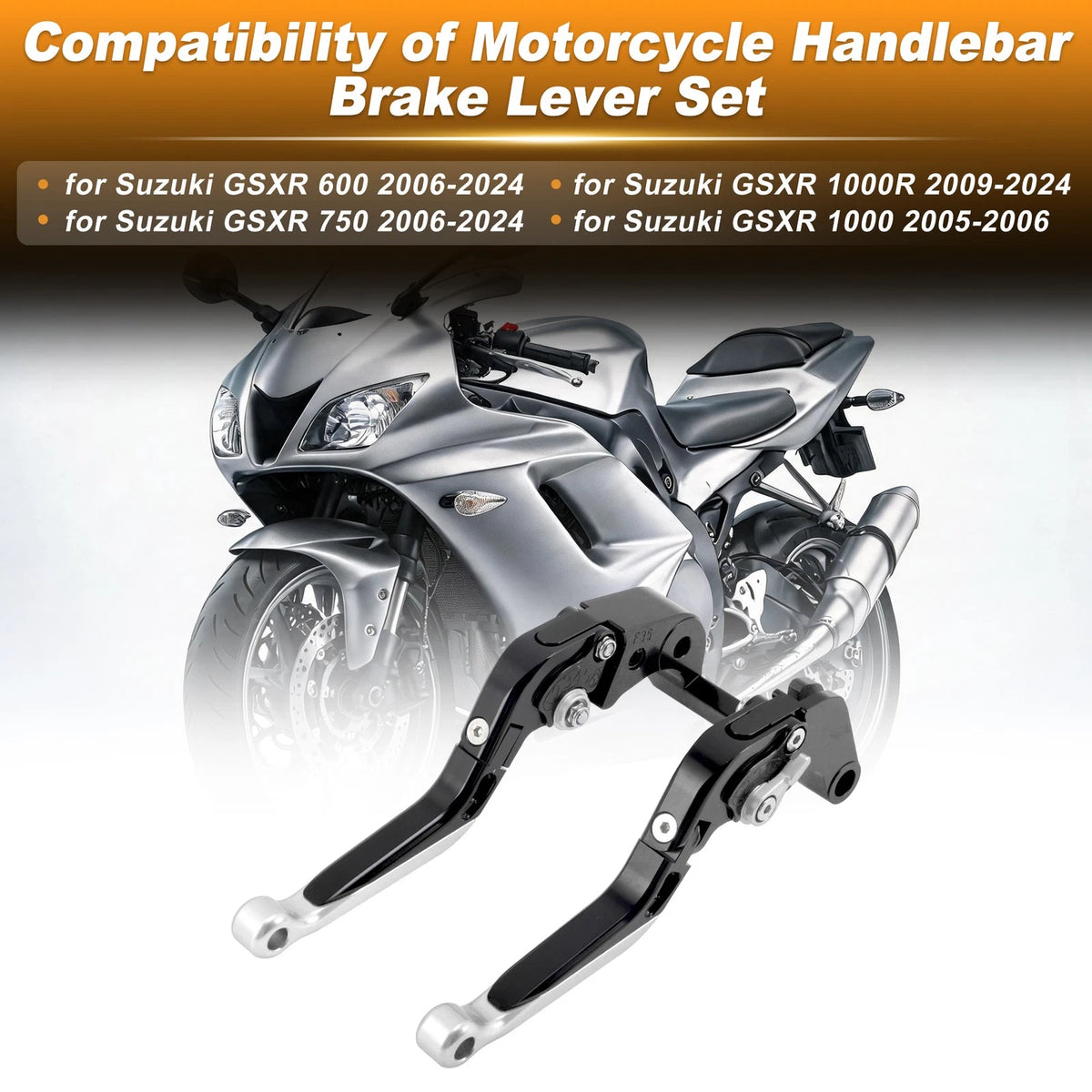 Brake Clutch Levers for Suzuki GSXR 600 (2006–2024) Black Handle Silver End 1 Pair