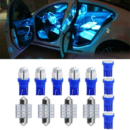 13-Piece Blue LED Light Bulbs Kit for Car Interior (Dome, Map, License Plate)