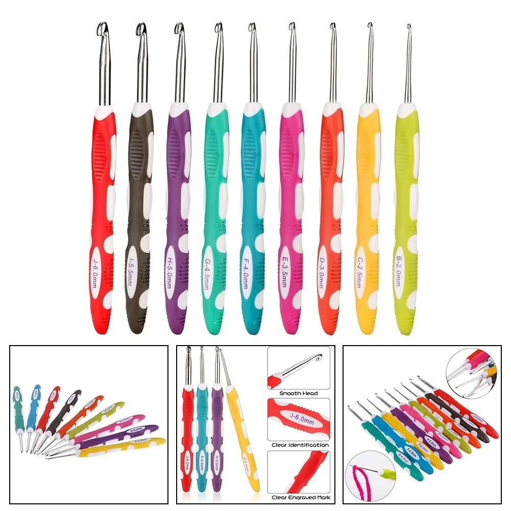 Set of 9 Ergonomic Crochet Hooks with Rubber Grip Handle