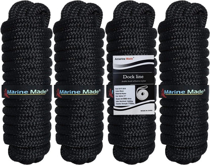 Set of 4 Double Braided Nylon Boat Dock Lines for Marine Use (20FT)