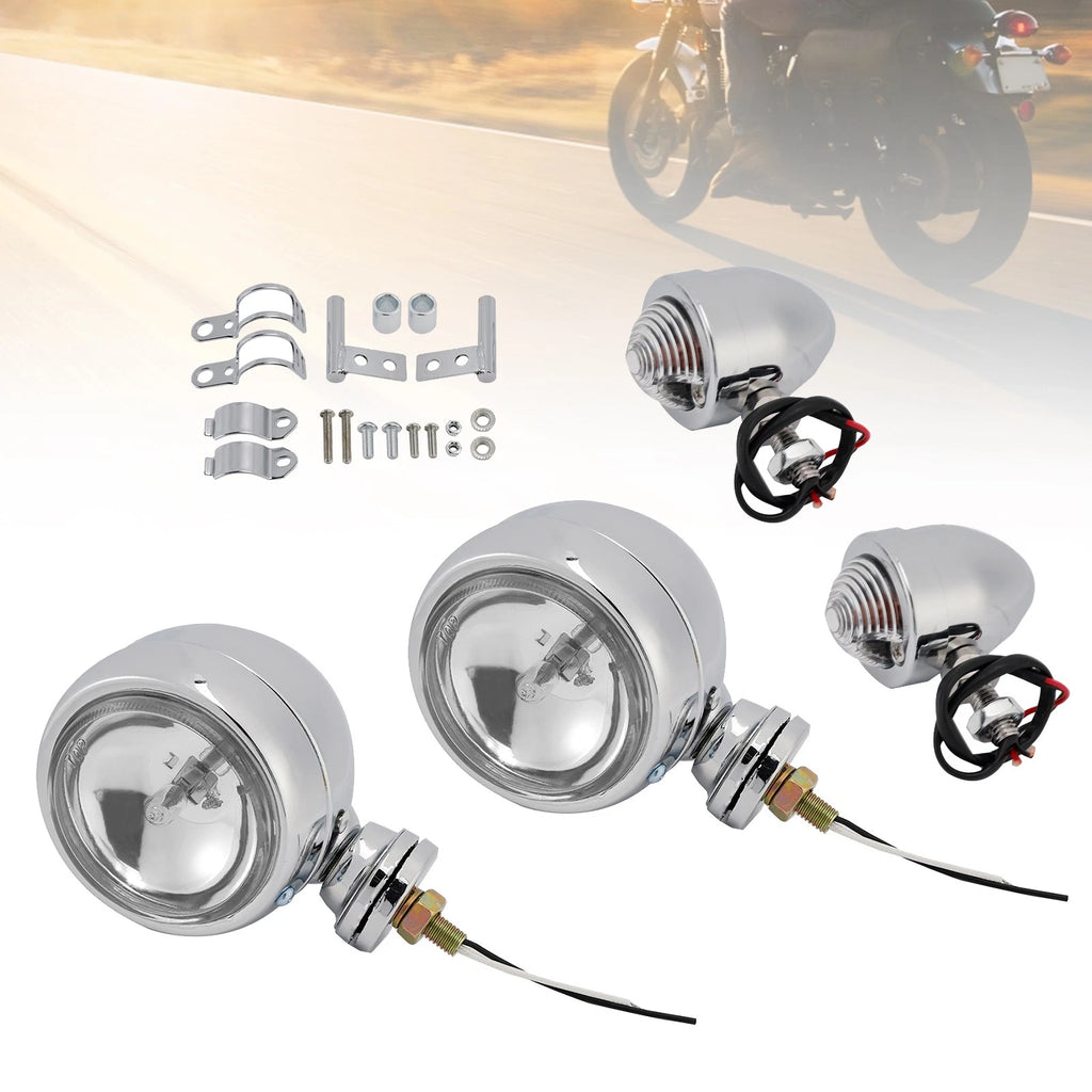 D19 Motorcycle Spotlight Headlight Fog Beam Chrome for Motorcycle Scooter