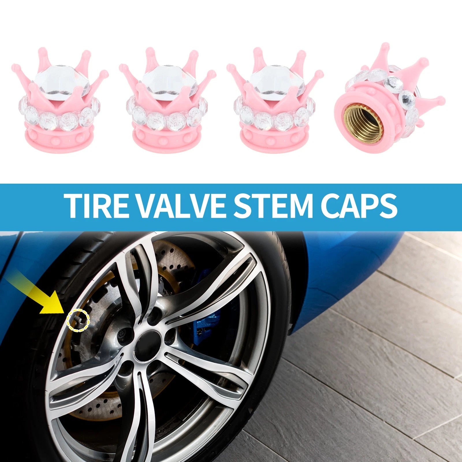 Tire Valve Stem Caps Replacement for Car SUV Bike 4 Pack (Pink Silver)
