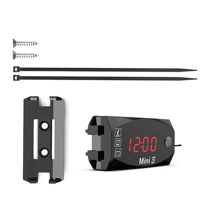 3-in-1 Digital LED Clock Voltage Voltmeter for Universal Motorcycle
