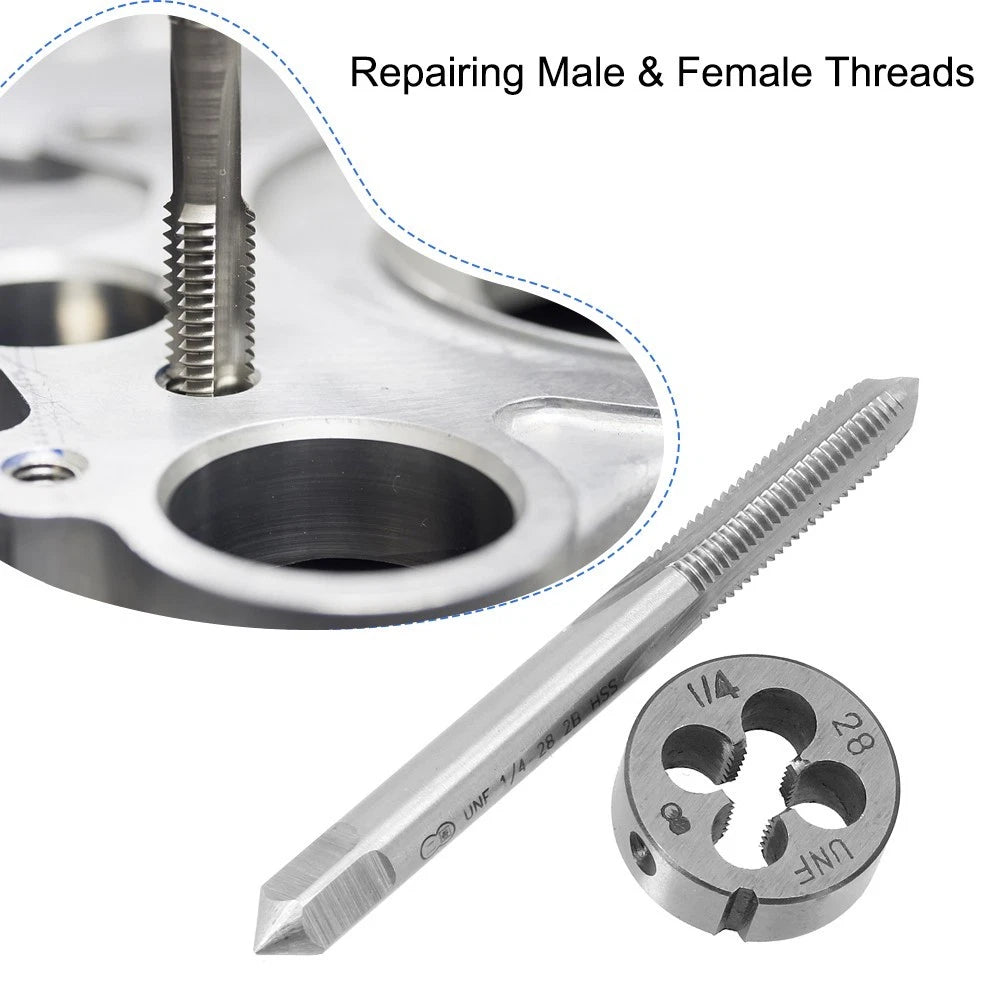 Threading Die Tap & Die Set for Metalworking (1/4"-28 UNF)