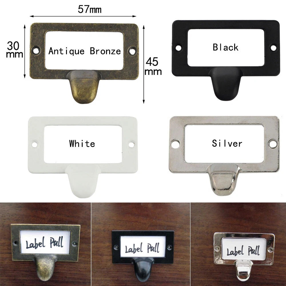 6/12Pcs Vintage Drawer Cabinet Frame Label Tag Pull File Card Holder Hardware
