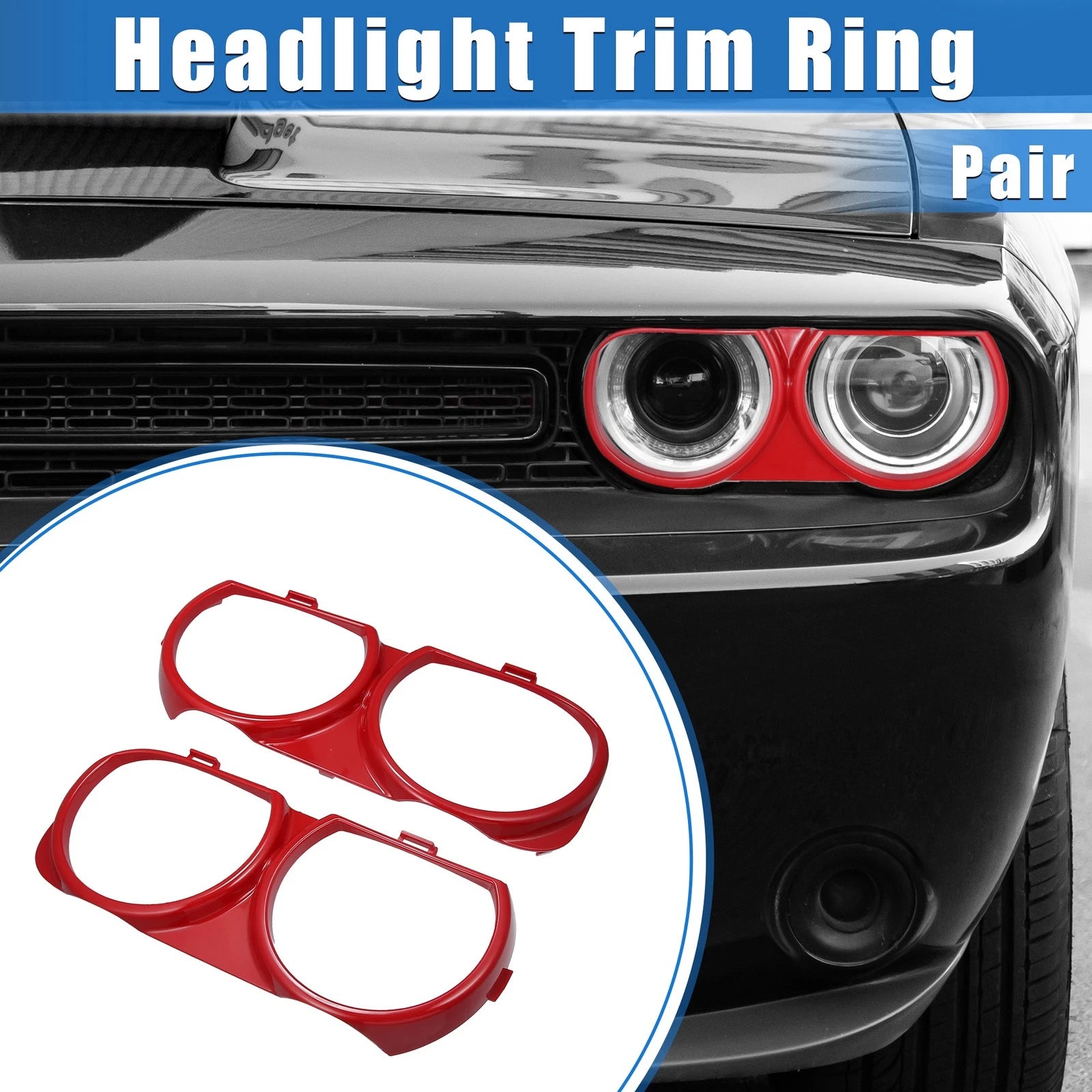 Headlight Trim Ring Pair Front Left Right for Dodge Challenger (2015–2023)