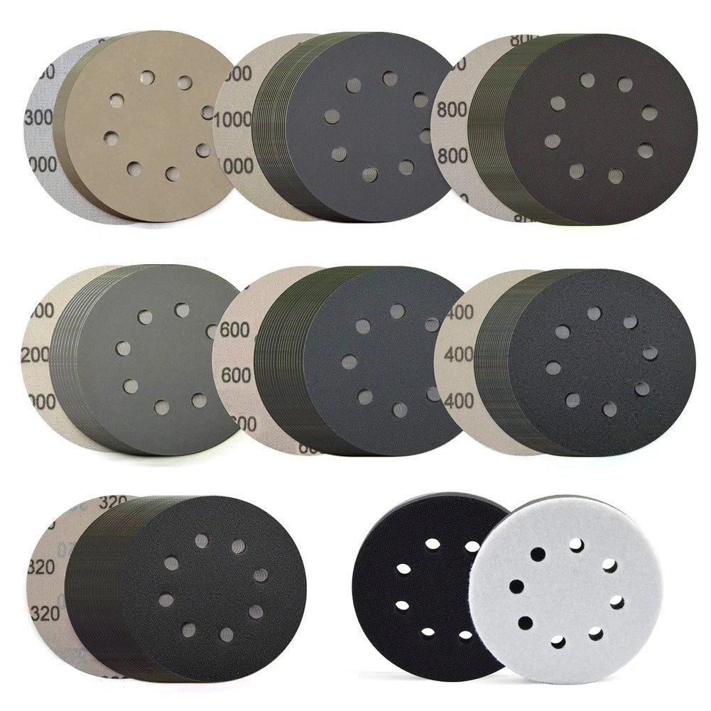60 Pcs 5 Inch 8 Hole Silicon Carbide Sanding Discs for General Purpose