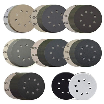 60 Pcs 5 Inch 8 Hole Silicon Carbide Sanding Discs for General Purpose