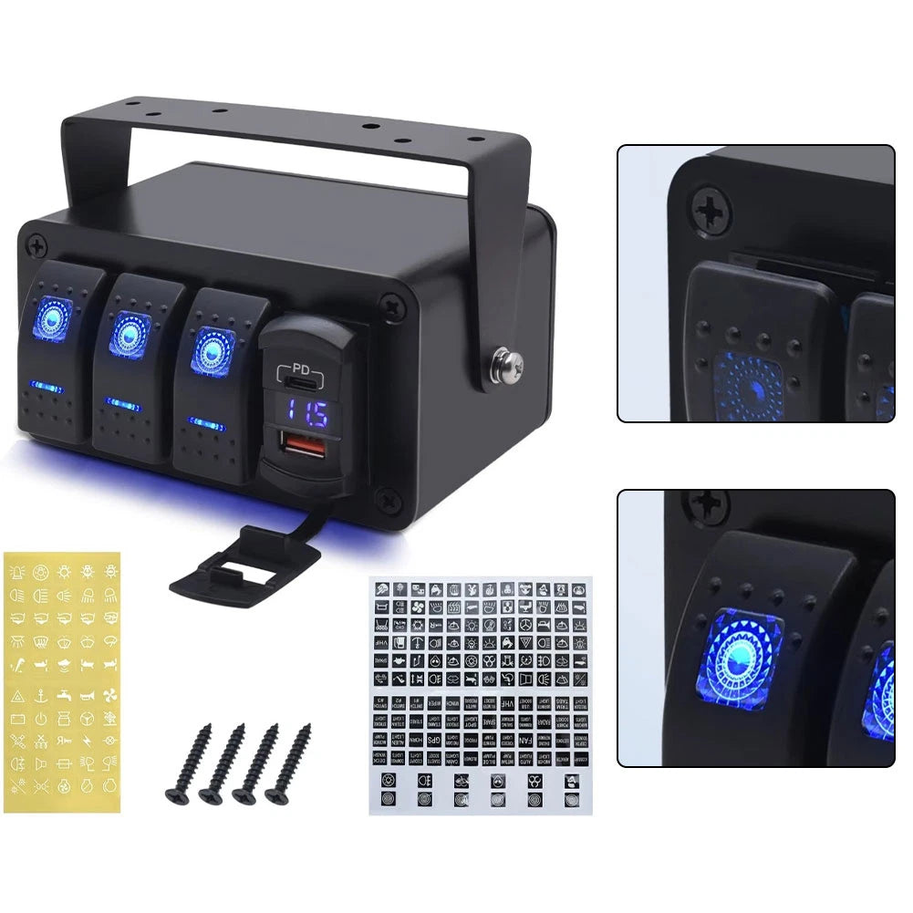 Three Speed Boat Switch Panel with Digital Voltmeter for Car RV Marine