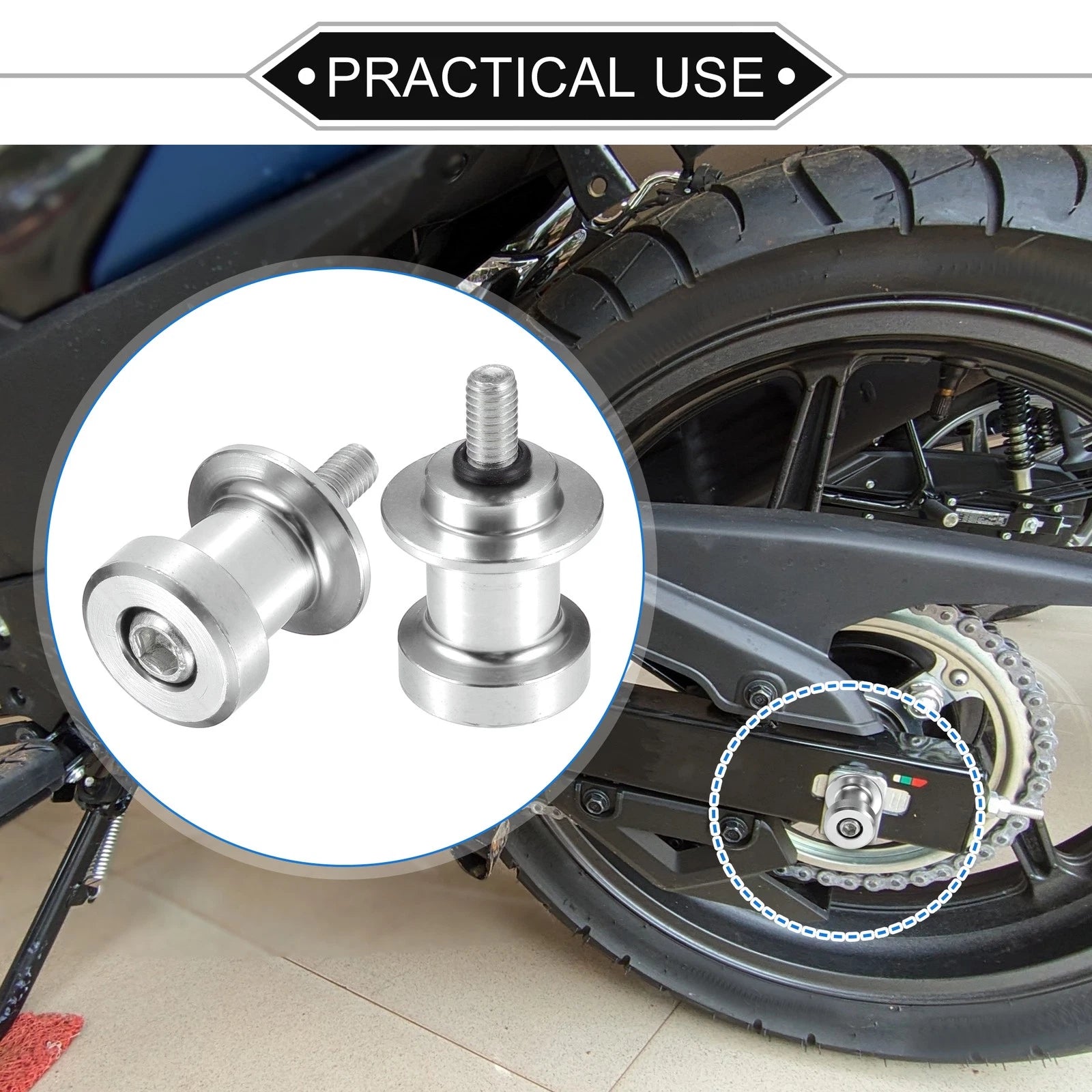 Motorcycle Swingarm Spool 6mm CNC Slider for Stand Silver Tone (Universal)