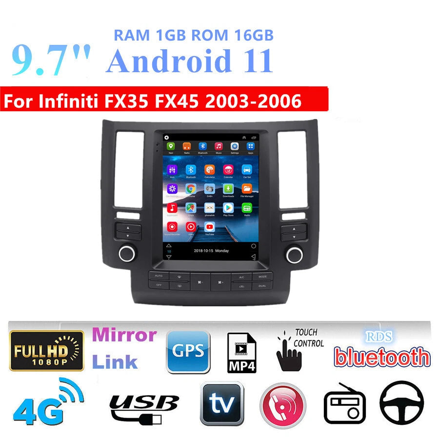 9.7" Android 11 GPS Head Unit for Infiniti FX35 FX45 (2003–2006)