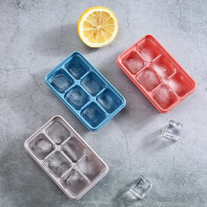 6 Cavity Ice Tray with Cover for Kitchen DIY Ice Maker Silicone Cube Box
