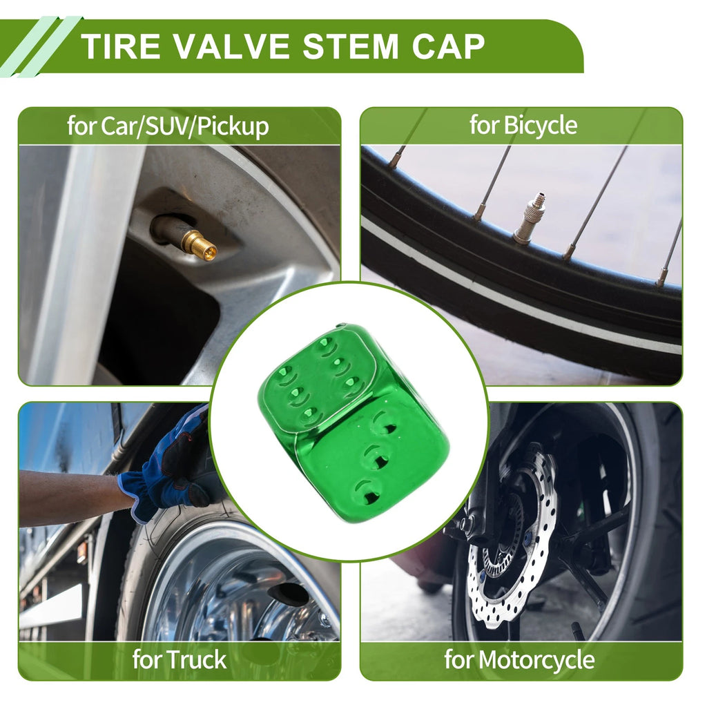 Tire Valve Stem Caps Replacement Dust Covers Green for Bicycle (4 Pcs)