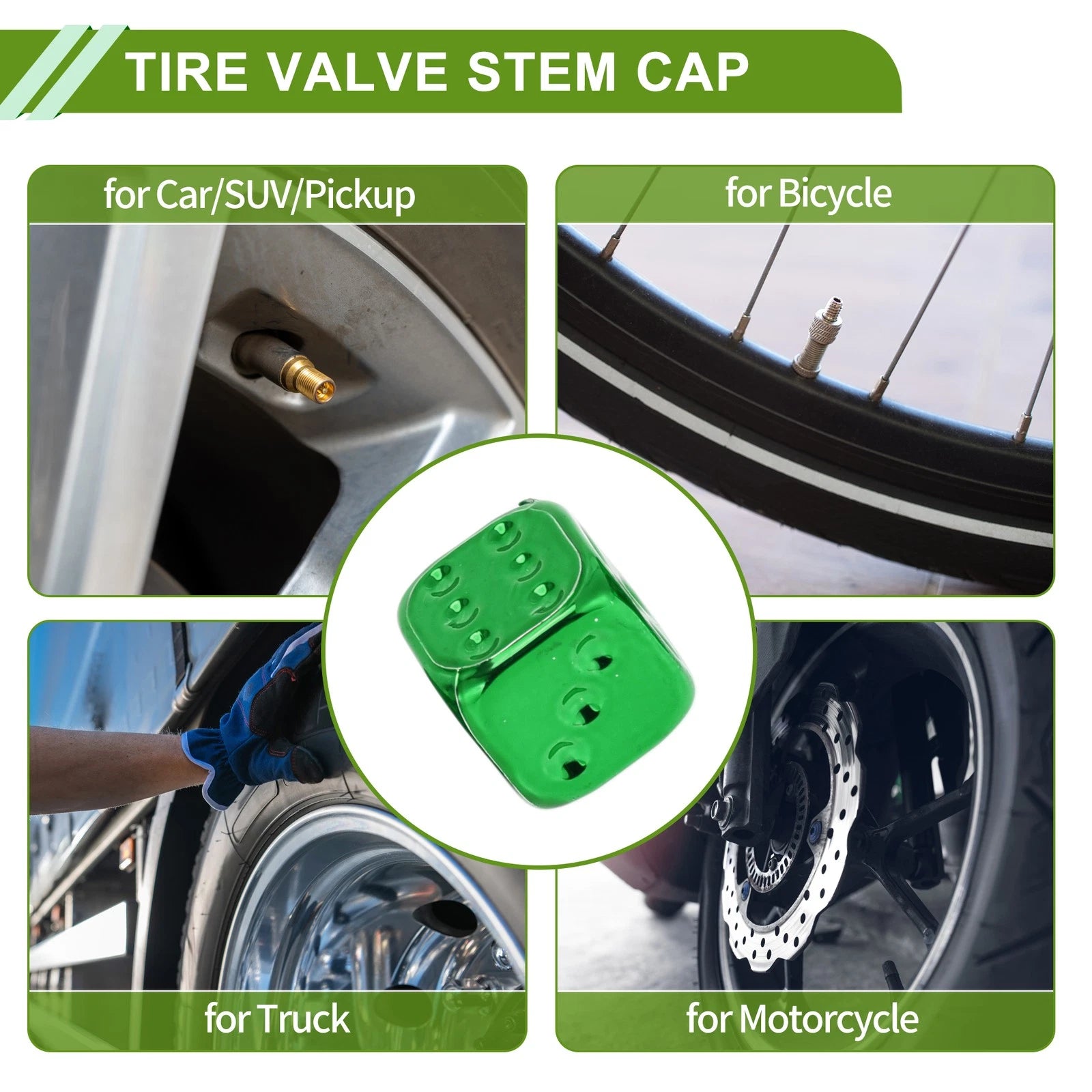 Tire Valve Stem Caps Replacement Dust Covers Green for Bicycle (4 Pcs)