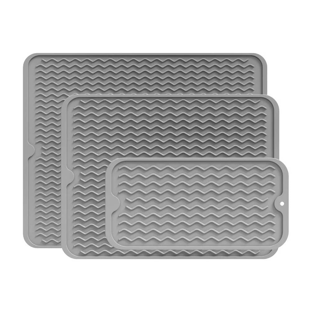 3pcs Silicone Drain Mat for Dish Drying Countertop Protection 450F