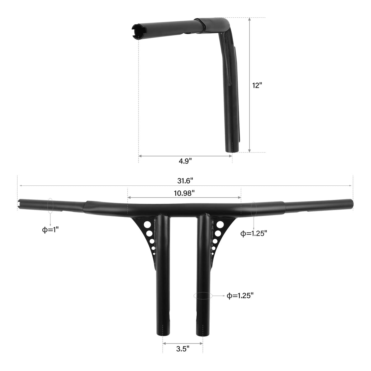 1 1/4" T-Bar Handlebar for Harley Softail Slim Fatboy Dyna