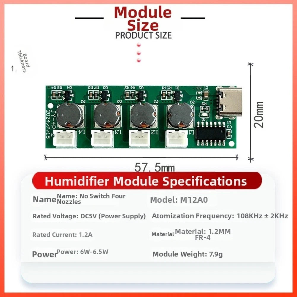 4-Head Mist Module with PH2.0 Connectors and 25cm Cables for DIY Setup