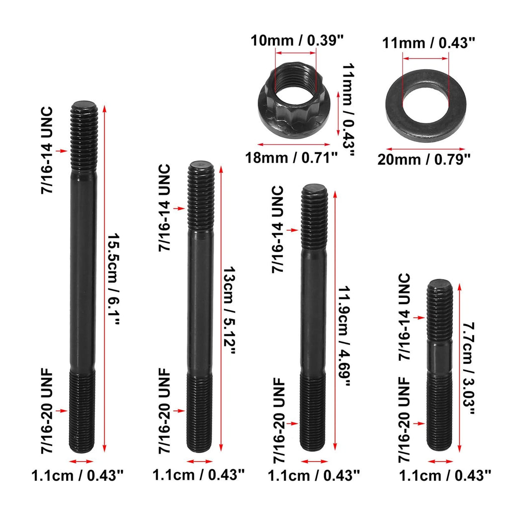 Cylinder Head Stud Kit Replacement for Chevy BBC 454 Black Metal (1970–1975)