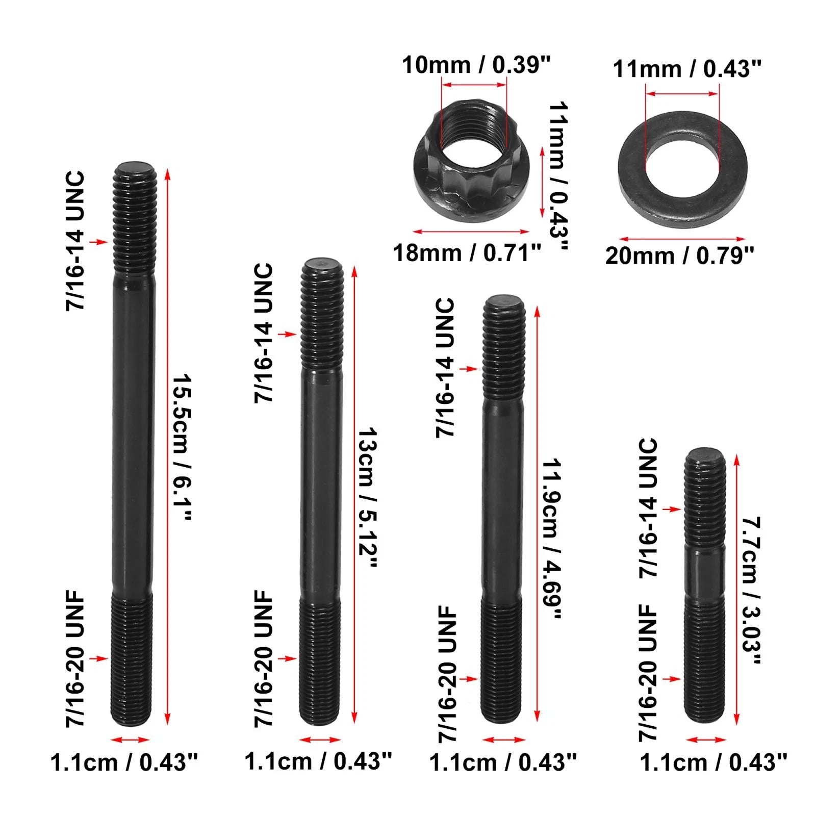 Cylinder Head Stud Kit Replacement for Chevy BBC 454 Black Metal (1970–1975)