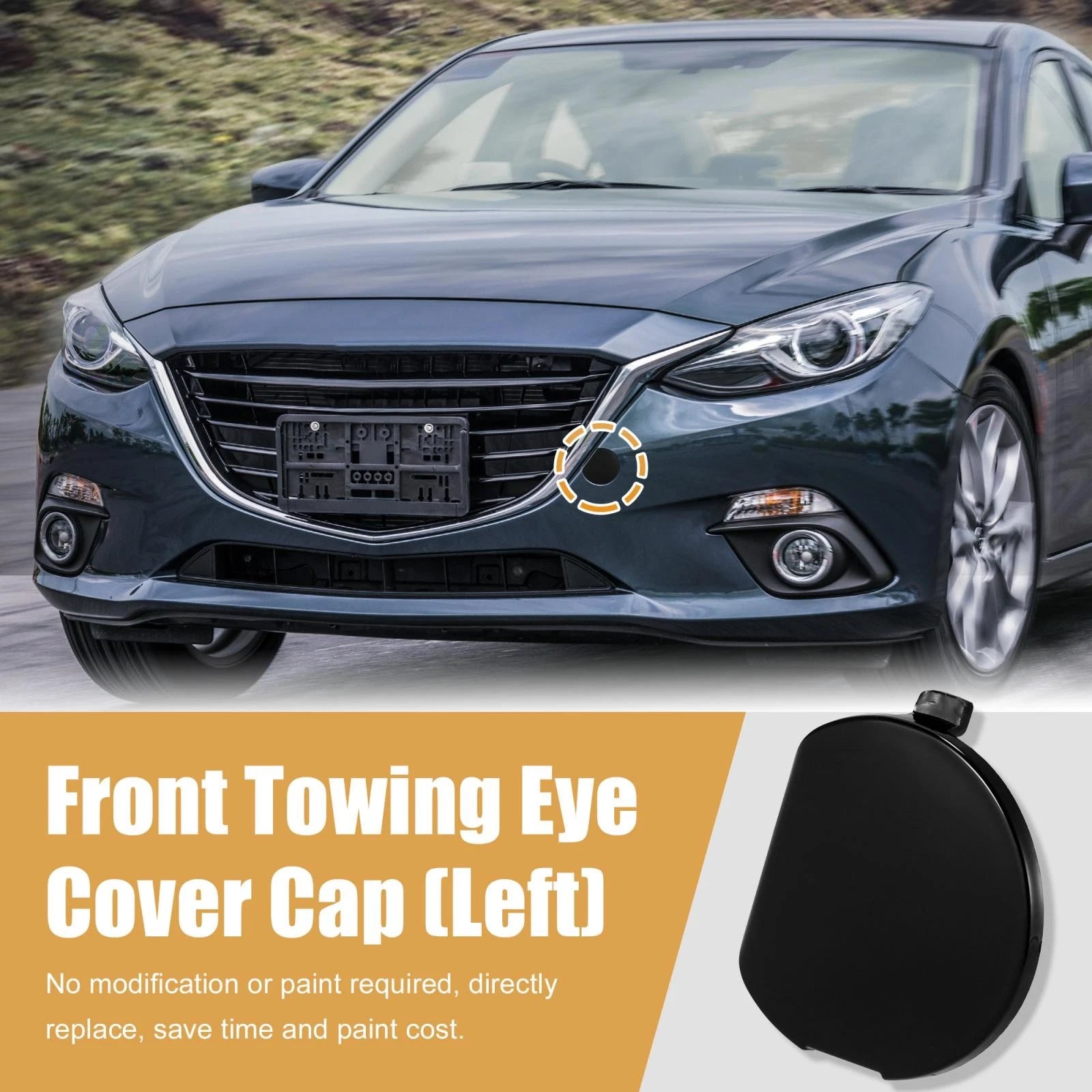 Front Tow Hook Eye Cover Cap Replacement for Mazda 3 (2014–2016)